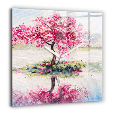 Ceas perete din sticlă pătrat Câine și pisică scoțian