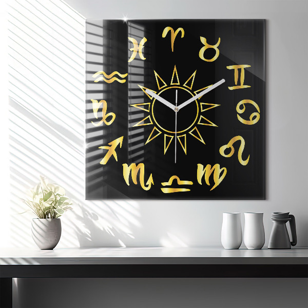 Ceas perete din sticlă pătrat Semne zodiacale