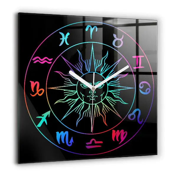 Ceas pătrat de perete din sticlă Semne zodiacale colorate
