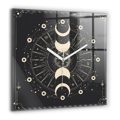 Ceas perete din sticlă pătrat Luna si soarele