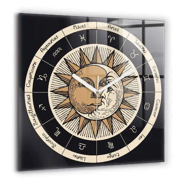 Ceas din sticlă pătrat Soarele și zodiacul