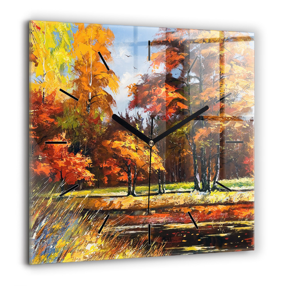 Ceas pătrat de perete din sticlă Peisaj cu păduri