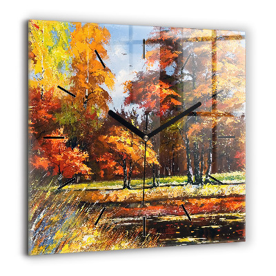 Ceas pătrat de perete din sticlă Peisaj cu păduri