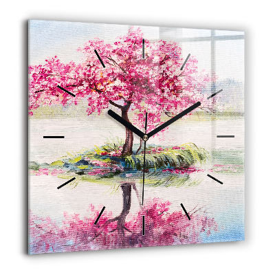 Ceas perete din sticlă pătrat Câine și pisică scoțian