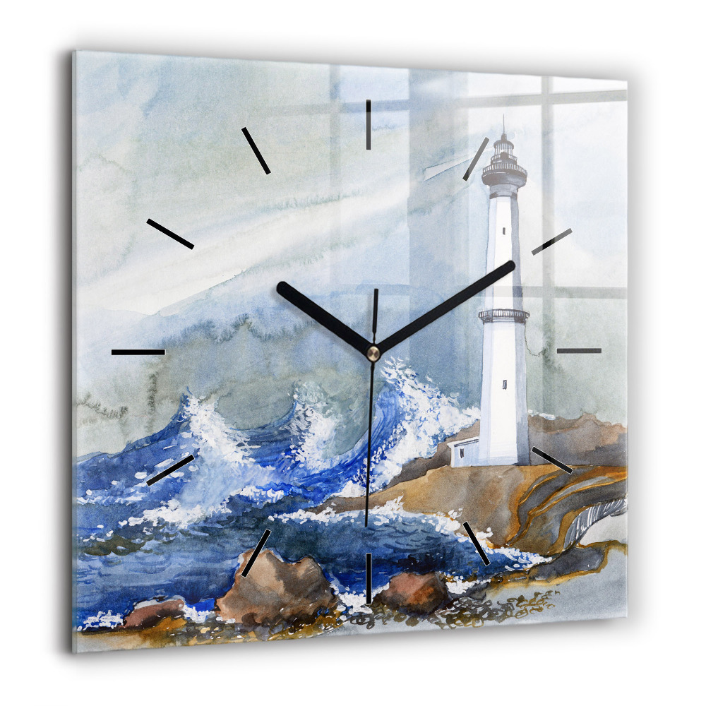 Ceas din sticlă pătrat Ilustrație cu bufnițe și ceas