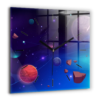 Ceas perete din sticlă pătrat Frunze de gard viu