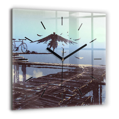 Ceas din sticlă pătrat Lemn vechi