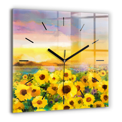 Ceas perete din sticlă pătrat Piată de marbleă de granit gri