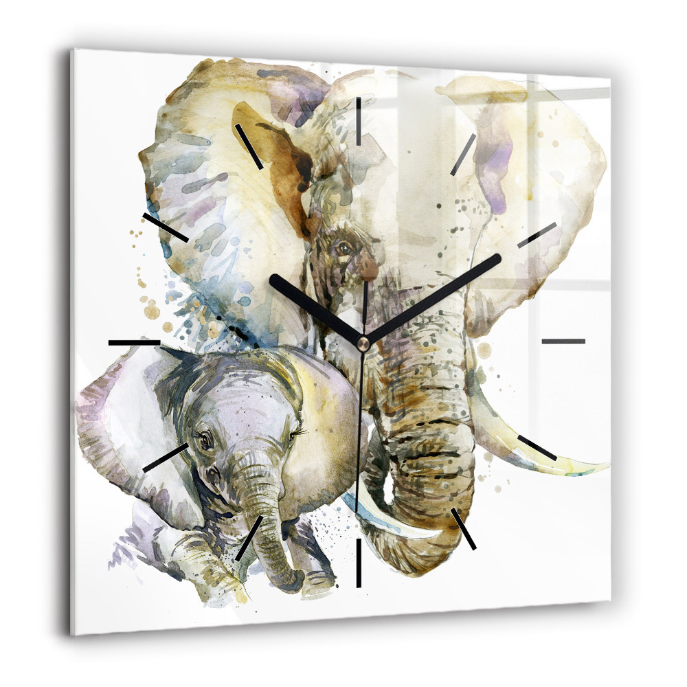 Ceas de sticlă pe perete pătrat Elefantul înotând în ocean