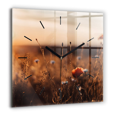 Ceas pătrat de perete din sticlă Frunze de plante