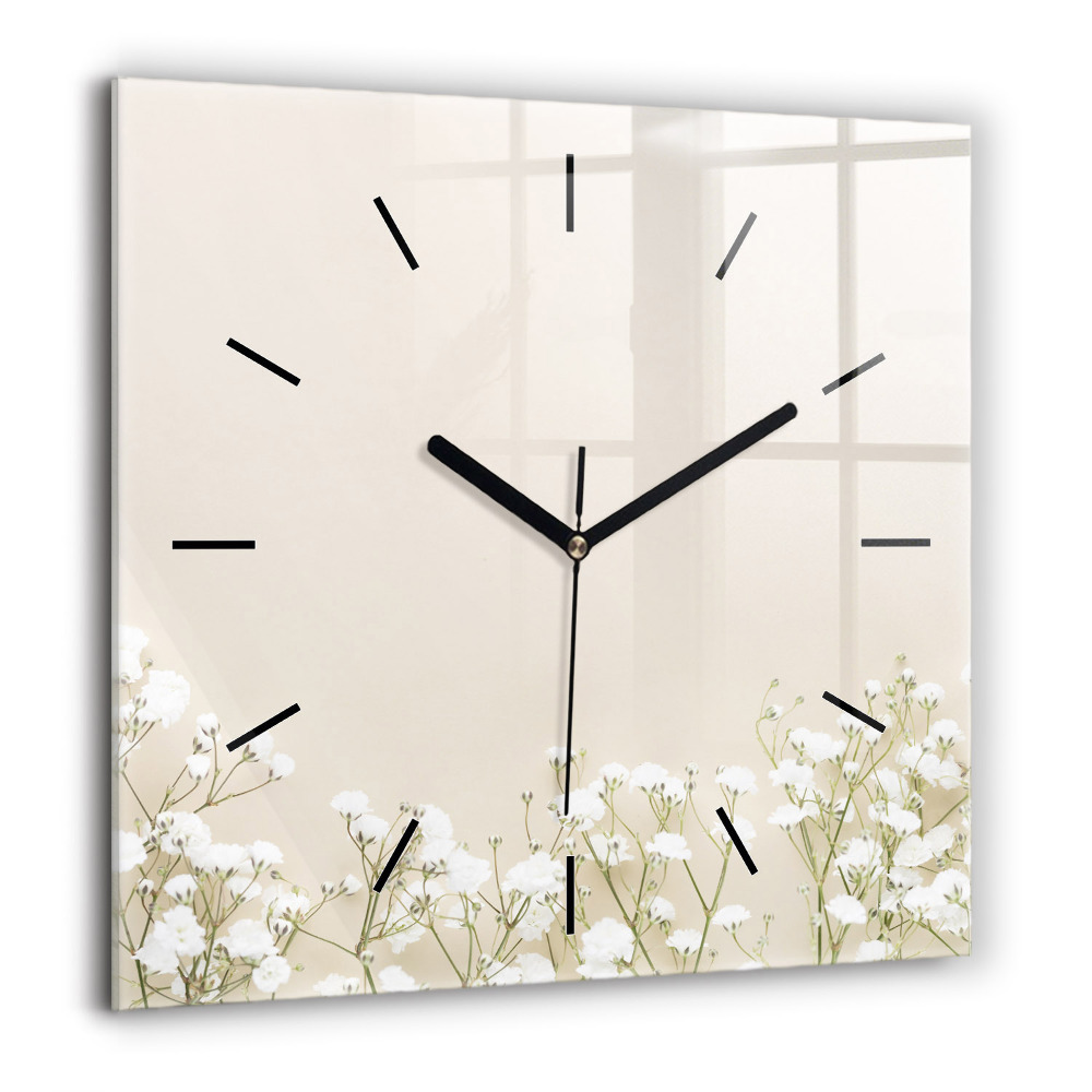 Ceas perete din sticlă pătrat Peisaj de iarnă cu copaci