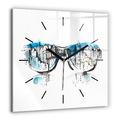 Ceas pătrat de perete din sticlă Ilustrație pentru căști