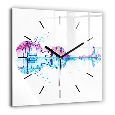 Ceas de sticlă pe perete pătrat Orașul illumat noaptea