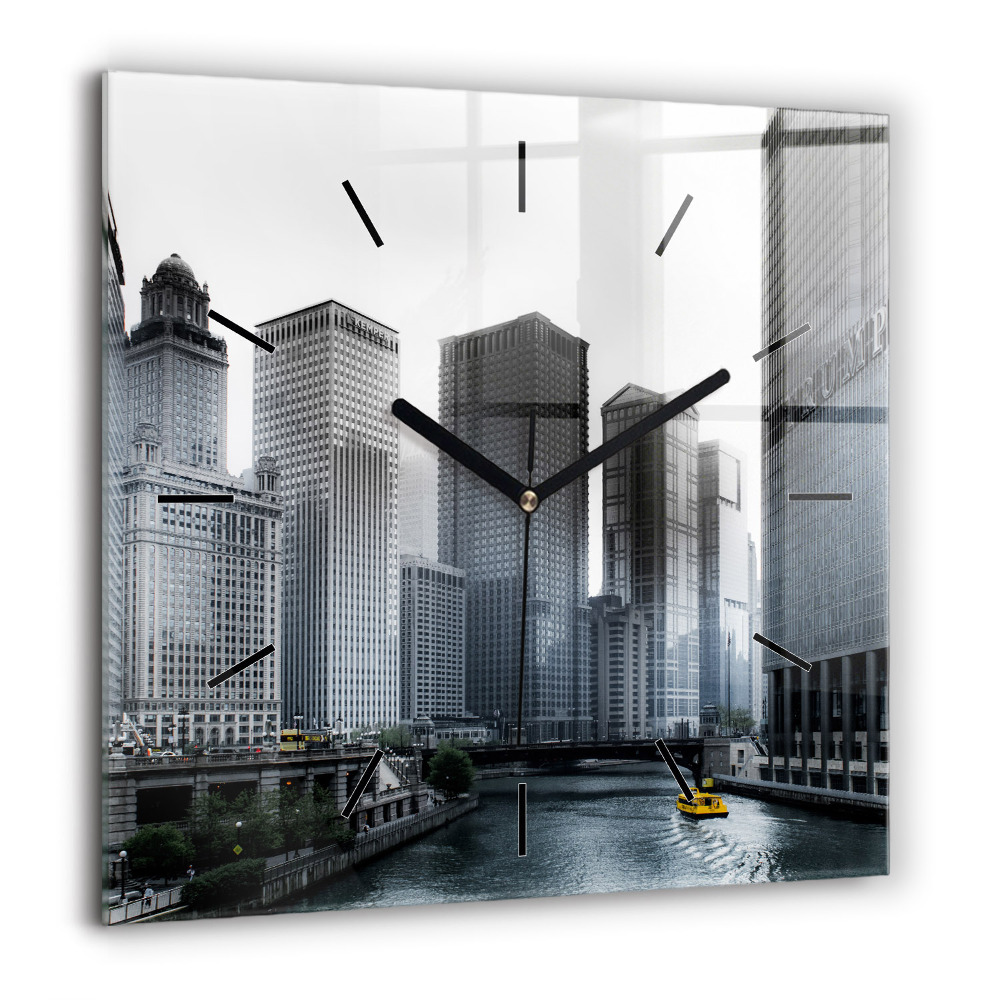Ceas din sticlă pătrat Un oraș pe râu