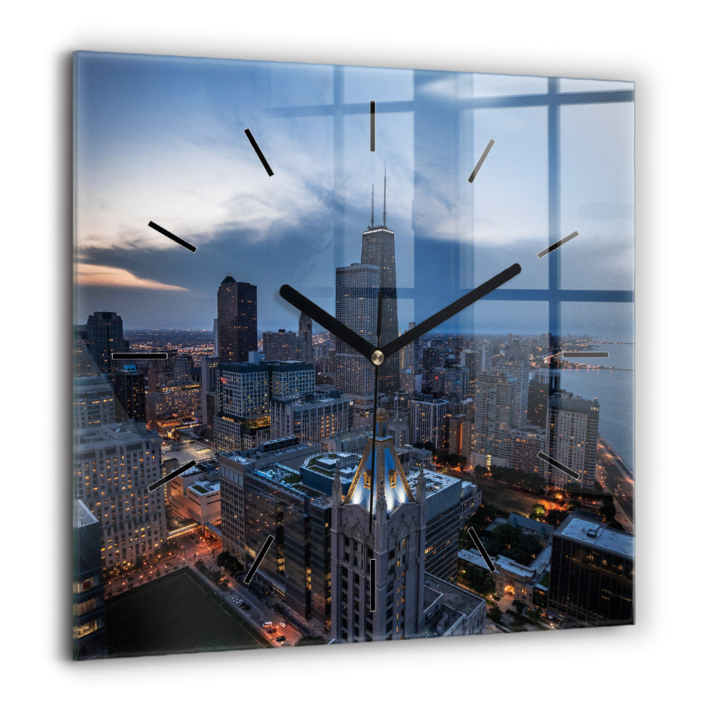 Ceas pătrat de perete din sticlă Lac cu Munți