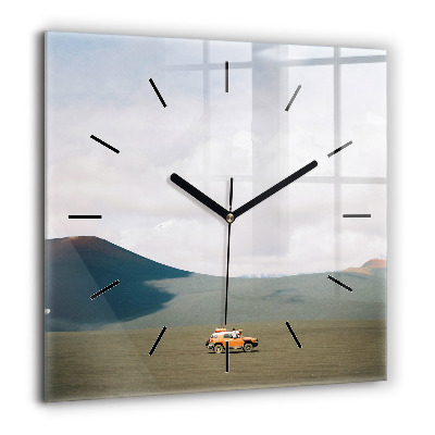 Ceas perete din sticlă pătrat Munții Sub Cerul Albastru