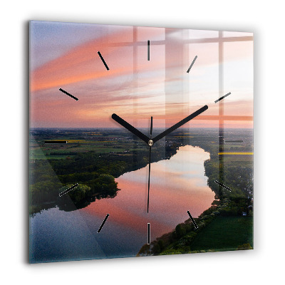 Ceas de sticlă pe perete pătrat Semiluna și copaci