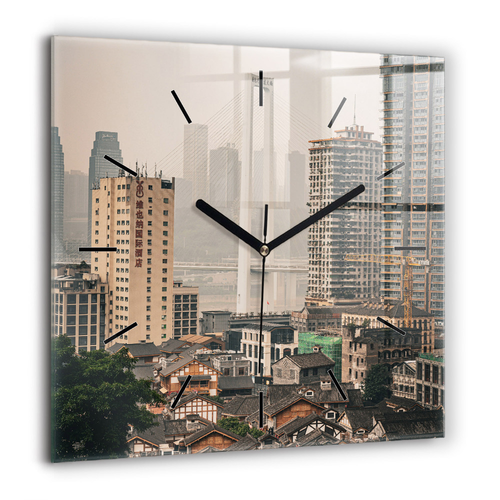 Ceas perete din sticlă pătrat Un pahar de vin roșu