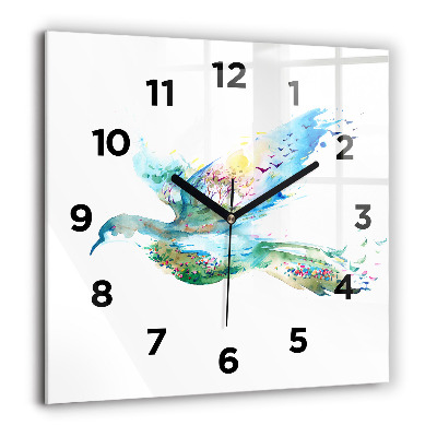 Ceas pătrat de perete din sticlă Bufniță simbol al înțelepciunii