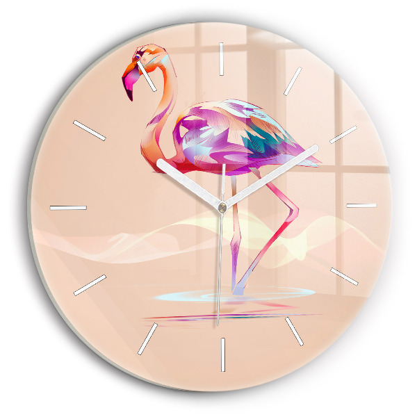 Ceas perete din sticlă rotund Ilustrație cu flamingo