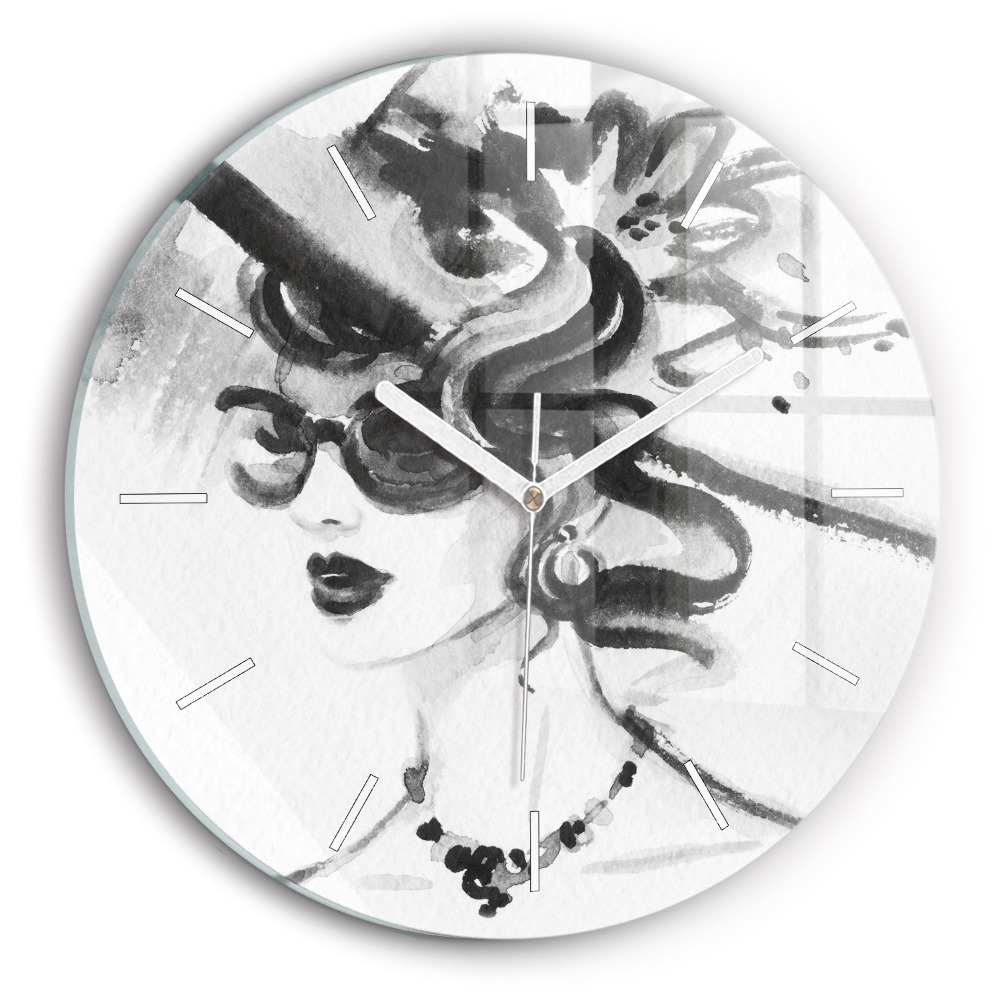 Ceas rotund de perete din sticlă Femeie la modă