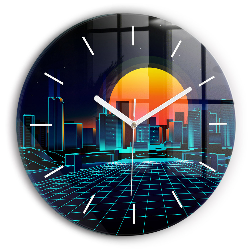 Ceas de sticlă pe perete rotund Orașul ciberspațial