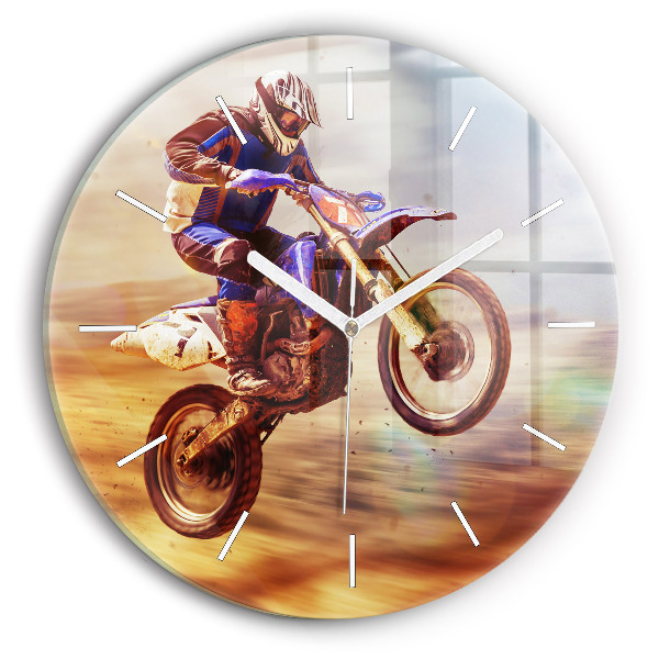 Ceas de sticlă pe perete rotund Motocross Enduro