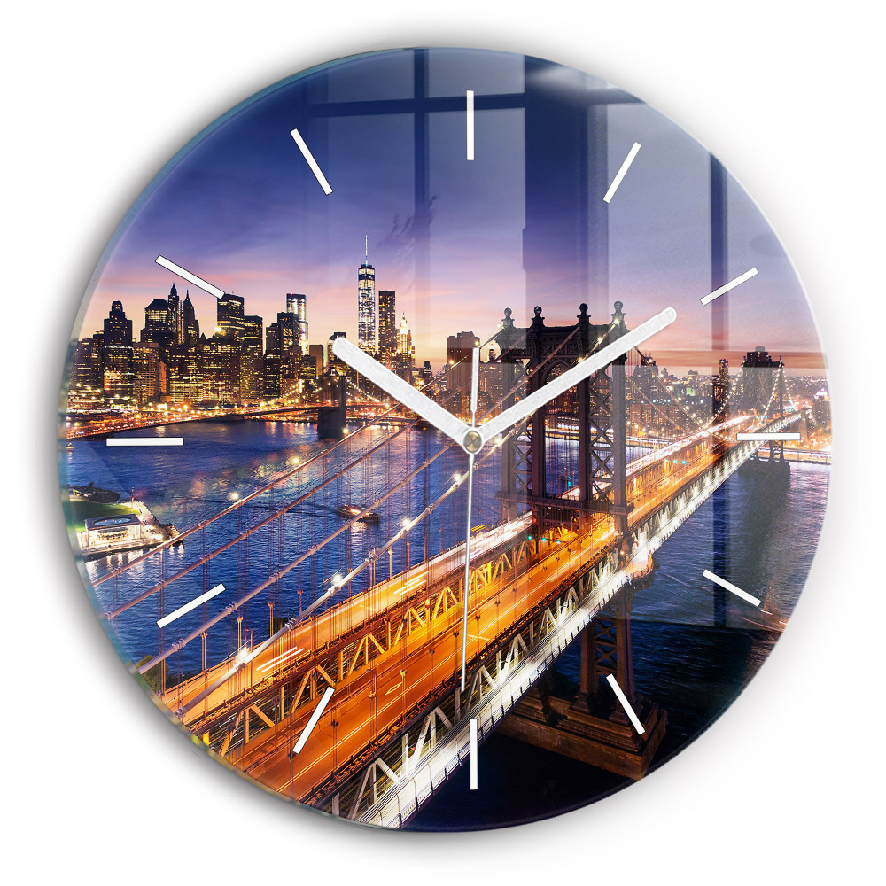 Ceas de sticlă pe perete rotund New York și apusul soarelui