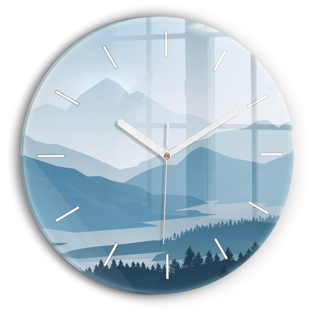Ceas perete din sticlă rotund Peisaj montan