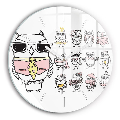 Ceas rotund de perete din sticlă Poster de epocă cu bufnițe