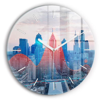 Ceas rotund de perete din sticlă Zgârie-nori din Philadelphia