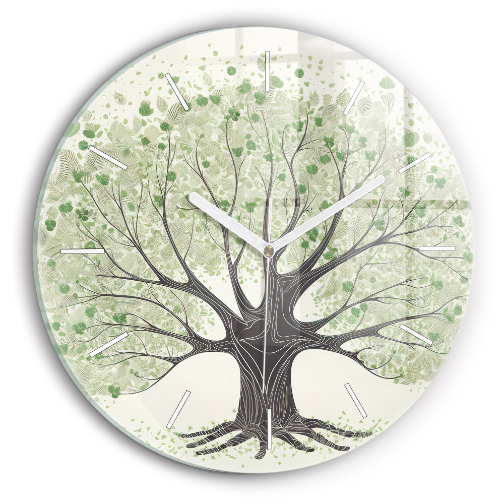 Ceas perete din sticlă rotund Mare copac natural