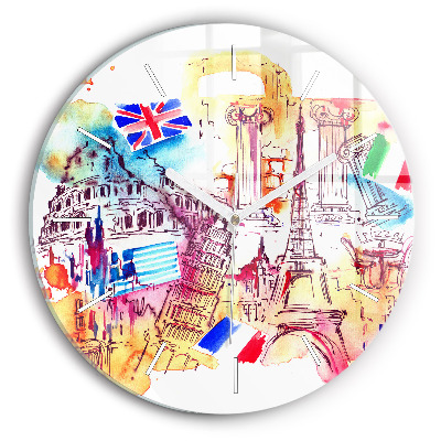 Ceas de sticlă pe perete rotund Țări atractive ale lumii