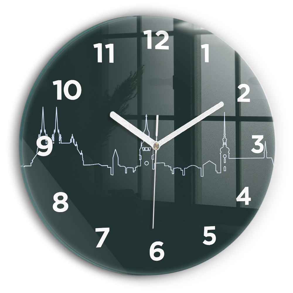 Ceas perete din sticlă rotund Line-art al orașului Brno