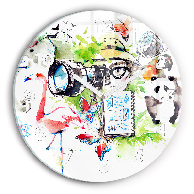 Ceas rotund de perete din sticlă Zoolog