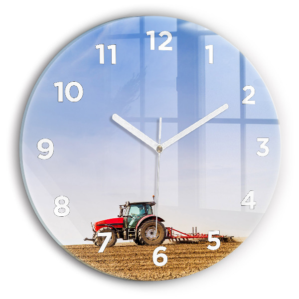 Ceas perete din sticlă rotund Fermier într-un tractor