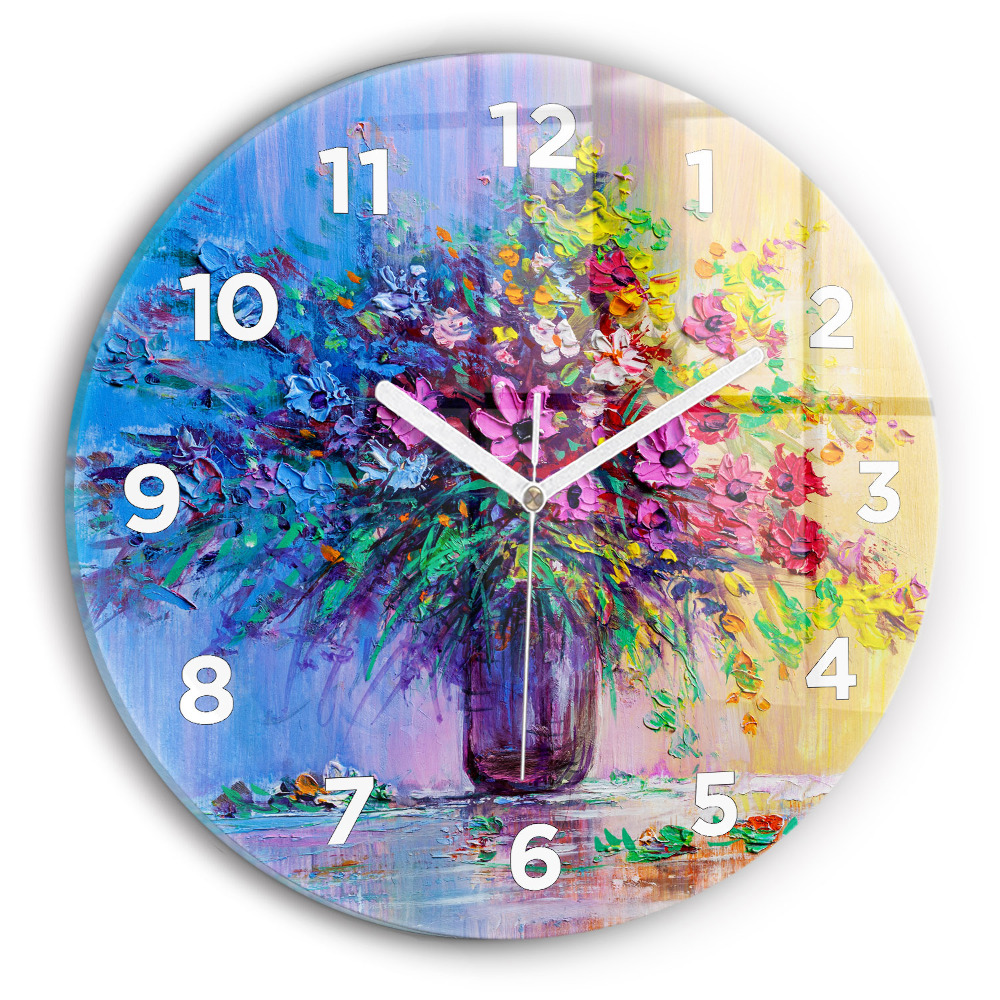 Ceas perete din sticlă rotund Flori într-o vază