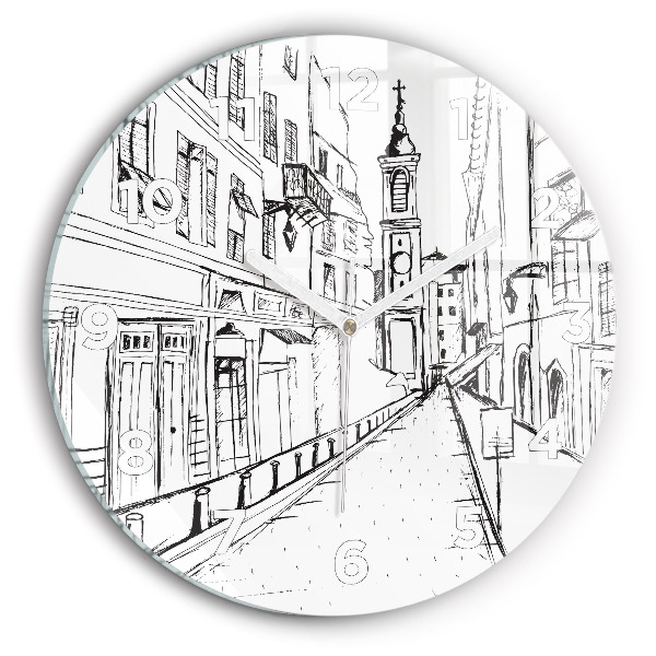 Ceas perete din sticlă rotund Desen al orașului Provence