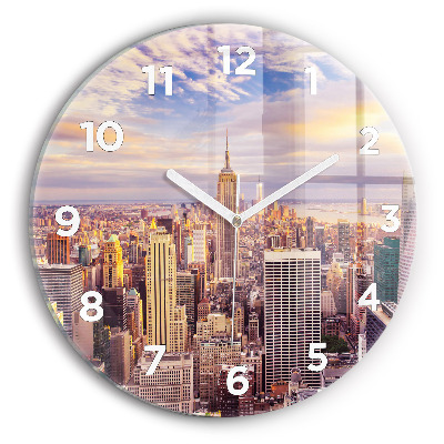 Ceas perete din sticlă rotund Apus de soare New York