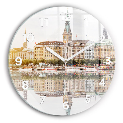 Ceas rotund de perete din sticlă Râul Hamburg Germania