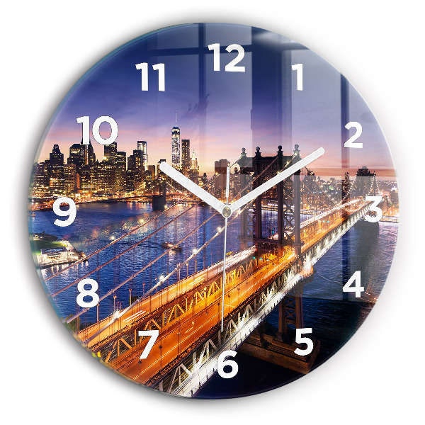 Ceas de sticlă pe perete rotund New York și apusul soarelui