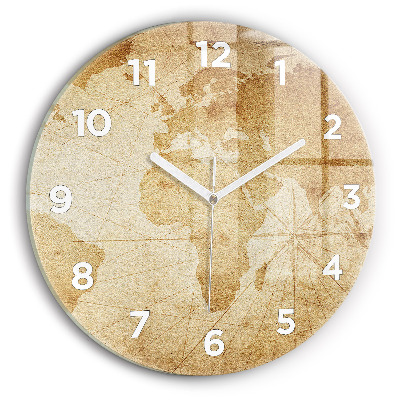 Ceas rotund de perete din sticlă Harta lumii vintage