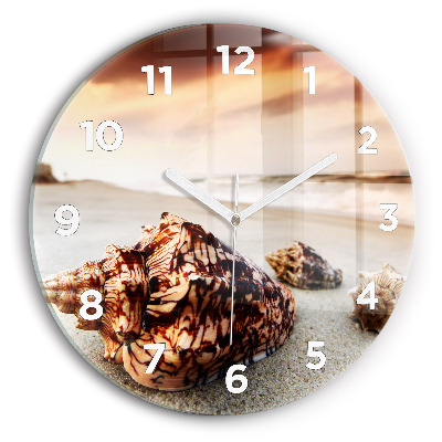 Ceas perete din sticlă rotund Scoici pe plajă