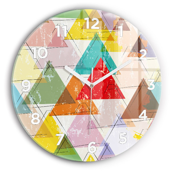 Ceas de sticlă pe perete rotund Triunghiuri geometrice