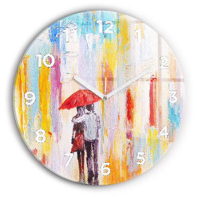 Ceas rotund de perete din sticlă Cuplu în ploaie