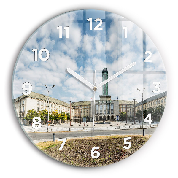 Ceas rotund de perete din sticlă Panorama orasului Ostrava