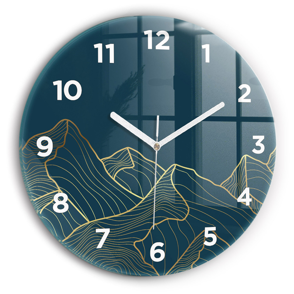 Ceas de sticlă pe perete rotund Schiță a munților