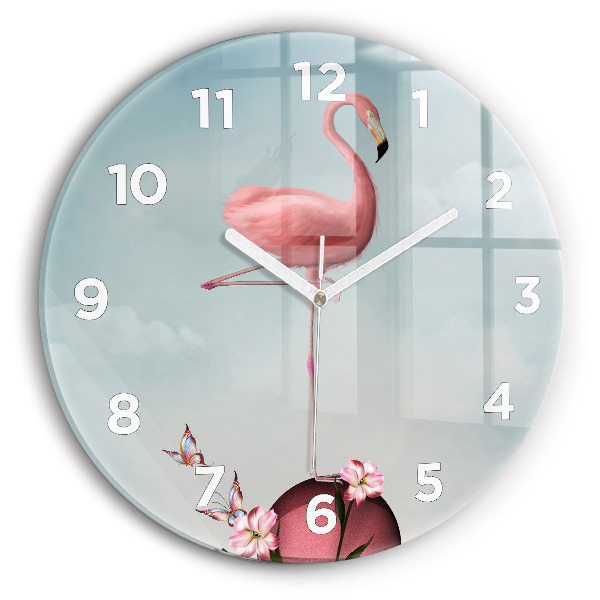 Ceas de sticlă pe perete rotund Flamingo suprarealist