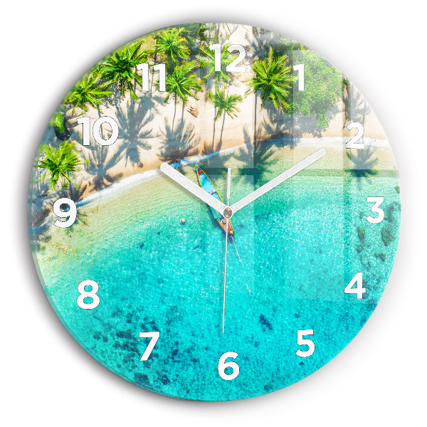 Ceas perete din sticlă rotund Plaja tropicală Koh Tao