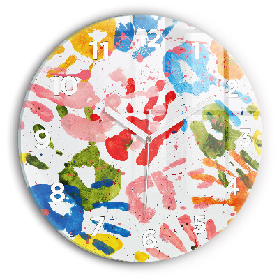 Ceas de sticlă pe perete rotund Amprentele mâinilor copiilor